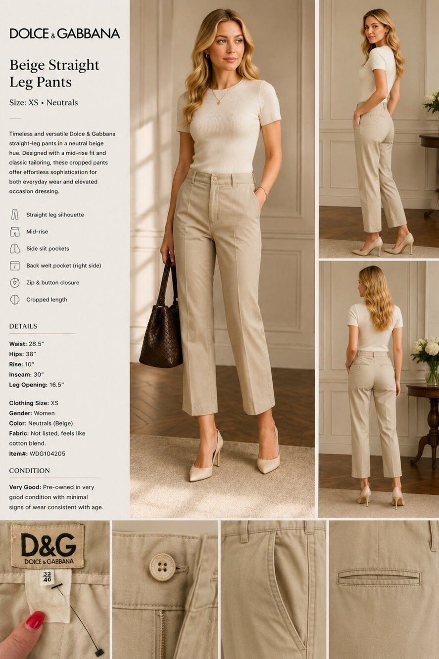 Dolce & Gabbana Beige Straight Leg Cropped Pants | Cotton Blend | Size XS